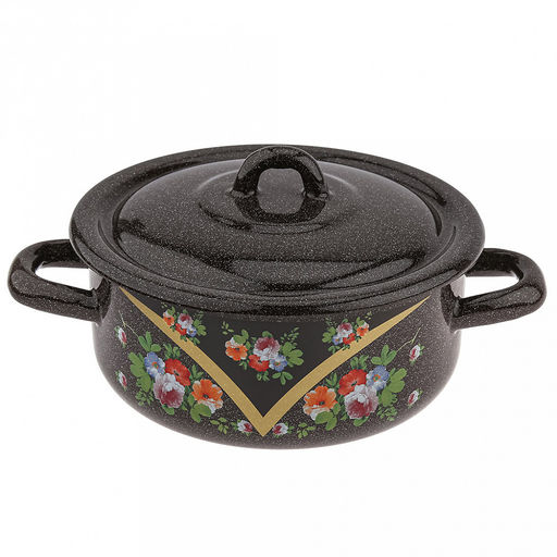 "Красава" Кастрюля эмалированная 1,45л, форма цилиндрическая, металлическая крышка (Россия)