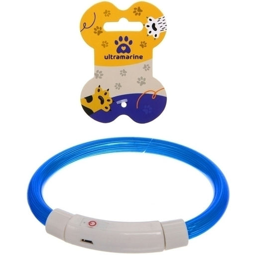 Цена за 2 шт. Ошейник неоновый для собак малых пород "Защита Бро", цвет синий, зарядка от USB, шнур в комплекте, размер S - d 35см (пакет с подвесом)