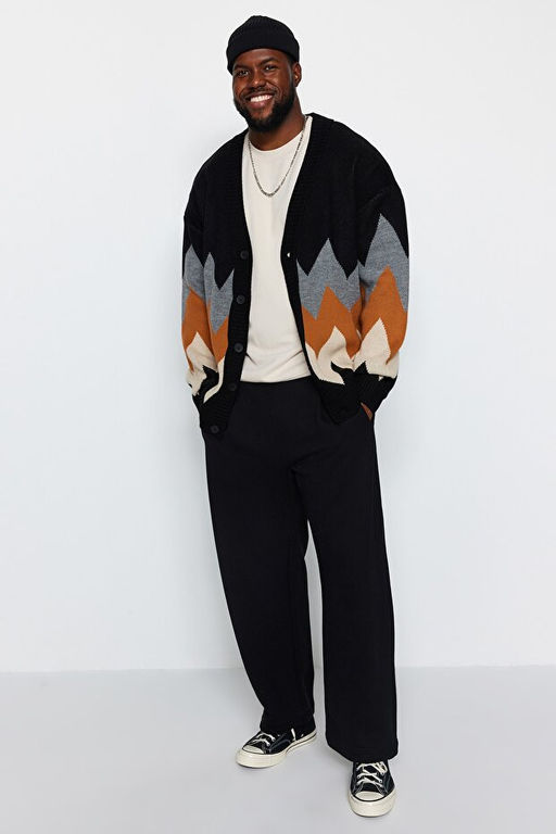 Siyah B_y_k Beden Oversize Fit Geni_ Kal_p Baklava Desenli Triko H_rka TMNAW24AV00004 - Trendyolmilla фото 2