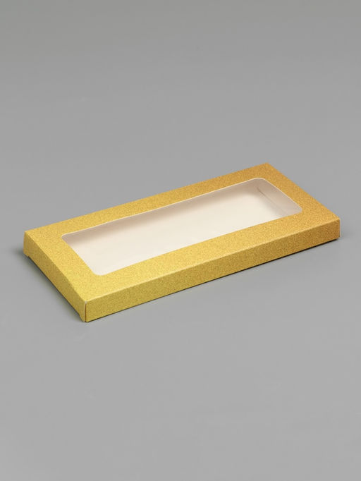 Цена за 5 шт. Подарочная коробка под плитку шоколада, с окном, золотая, 17×8×1.4 см