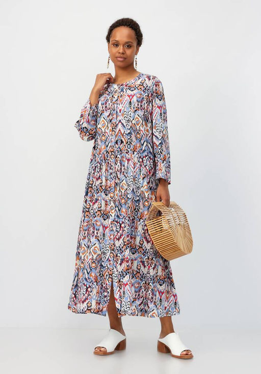 Платье с цветочным принтом свободного кроя голубой/мультиколор