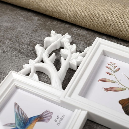 Фоторамка - коллаж на 3 фото 10?10 см, 10?15 см Фламинго и птички, пластик, белая, 25.5?28 см