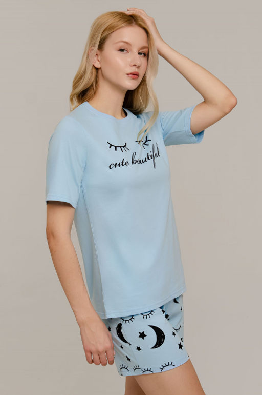 Арт. 9143 Пижама с шортами 42-50 (5 шт) Цвет:верх-небесный, низ-небесный - Калинка фото 7