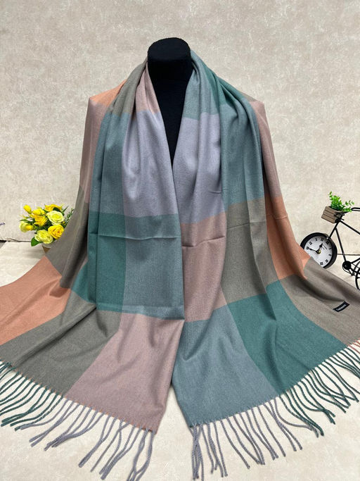 Палантин в клетку из кашемира, мультицвет