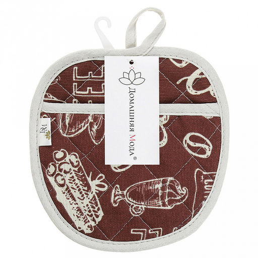 Прихватка с запахом 19х19см "Эспрессо, вид 1", форма "Яблоко", рогожка 171г/м2, хлопок 100%, наполнитель - ватин 280г/м2, на пластмассовом подвесе, "Домашняя мода" (Россия)