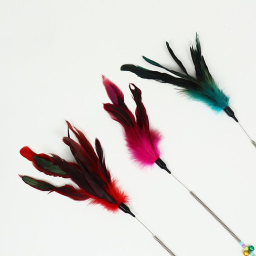 Дразнилка с перьями и 2 метал. бубенчиками и двойной ручкой (жёсткая/гибкая), 60 см, микс - Пижон фото 4