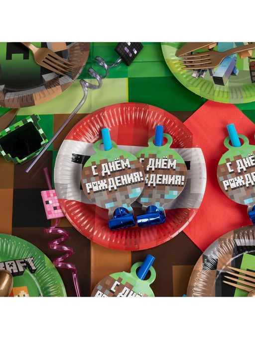 Цена за 2 шт. Карнавальные язычки гудки "Пиксели "11 см, 6 шт. в упак.