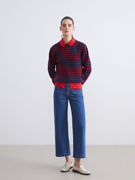 Bisiklet Yaka ?izgili Kad?n Triko Kazak