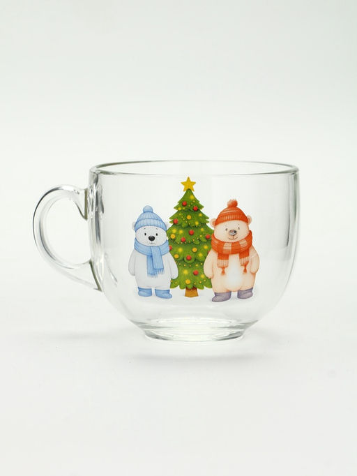 Кружка стеклянная новогодняя «Мишки в лесу», 500 мл