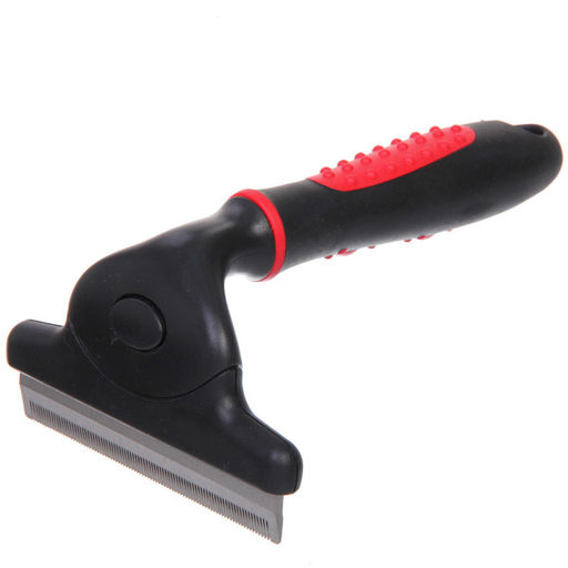 Расческа - фурминатор с кнопкой самоочистки для животных "ПРОФФ - МОЙ БРО", прорезиненная ручка, цвет черный, 11*14,5см