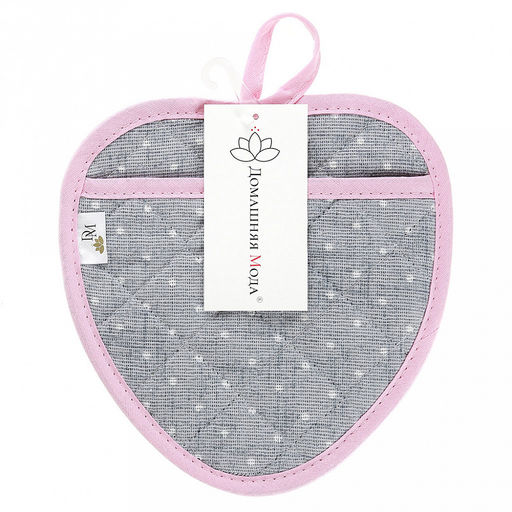 Прихватка с запахом 20х20см "Горошек на льне", форма "Клубника", рогожка 171г/м2, хлопок 100%, наполнитель - ватин 280г/м2, на пластмассовом подвесе, "Домашняя мода" (Россия)