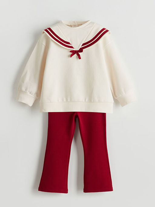 Kurdele Detayl? K?z ?ocuk Sweatshirt ve Tayt 2li