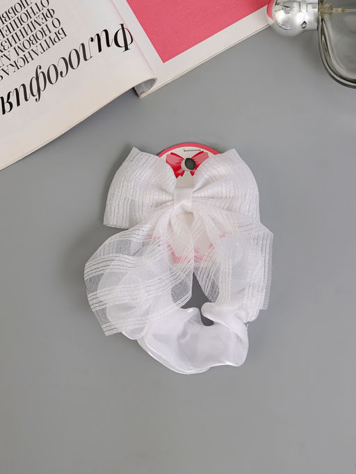 Цена за 6 шт. Набор для волос «Школьница», резинка 10 см, зажим 9 см, полоски объём, белый