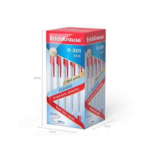 Цена за 24 шт. Набор из 4 ручек шариковых ErichKrause R-301 Stick Classic 1.0, цвет чернил: синий, черный, красный, зеленый (в пакете)