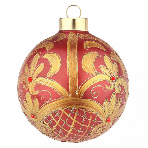 Елочная игрушка шар стеклянная д8см, красный металлик, ручная художественная роспись, подарочная упаковка (Россия) - Домашняя мода фото 3