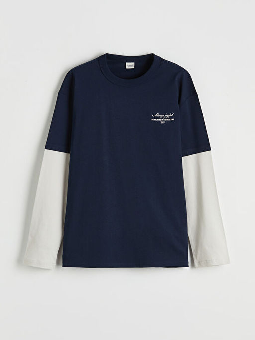 Bisiklet Yaka Bask?l? Renk Bloklu Erkek ?ocuk Ti??rt