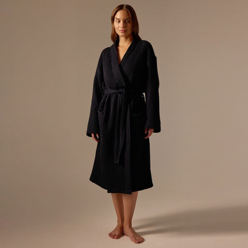 Халат вафельный женский SL HOME: Boho «Дарк Маре», размер S, хлопок 100%, чёрный