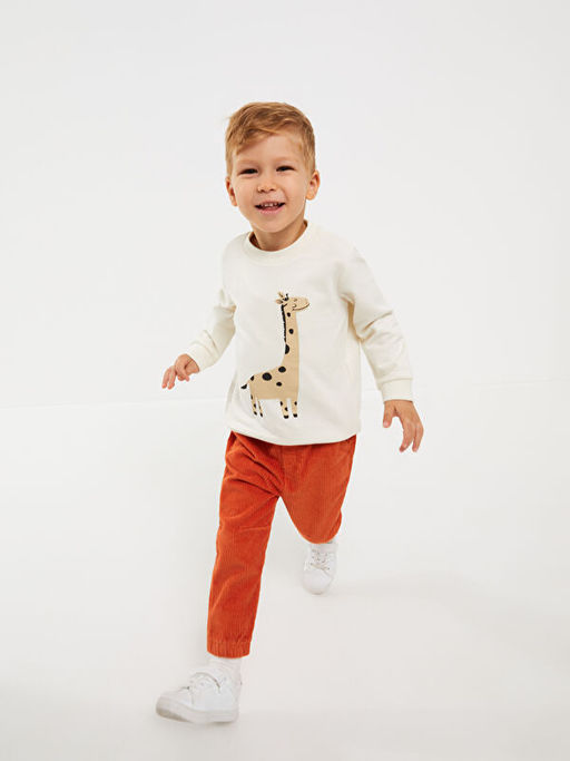 Bisiklet Yaka Bask?l? Erkek Bebek Sweatshirt