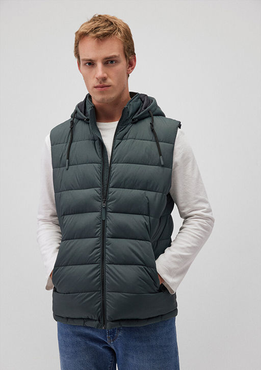 Kapusonlu Yesil Sisme Yelek - Mavi фото 2