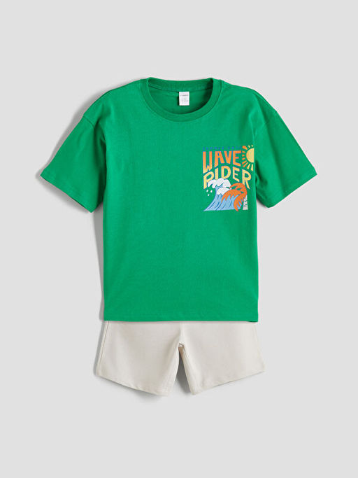 Bask?l? Erkek ?ocuk Ti??rt ve ?ort 2li