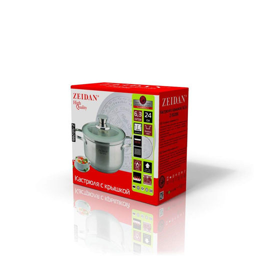Кастрюля нерж 6,3 л (24 см) ZEIDAN матов тонир, крыш с мат тонир, 5-ти слойное капс дно, арт.Z-50286
