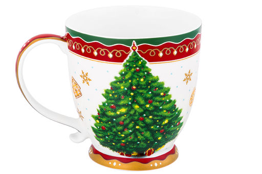 Кружка 500 мл 13,5*10*10,5 см на ножке Новогодняя елка красный узор NEW BONE CHINA - Elan gallery фото 6