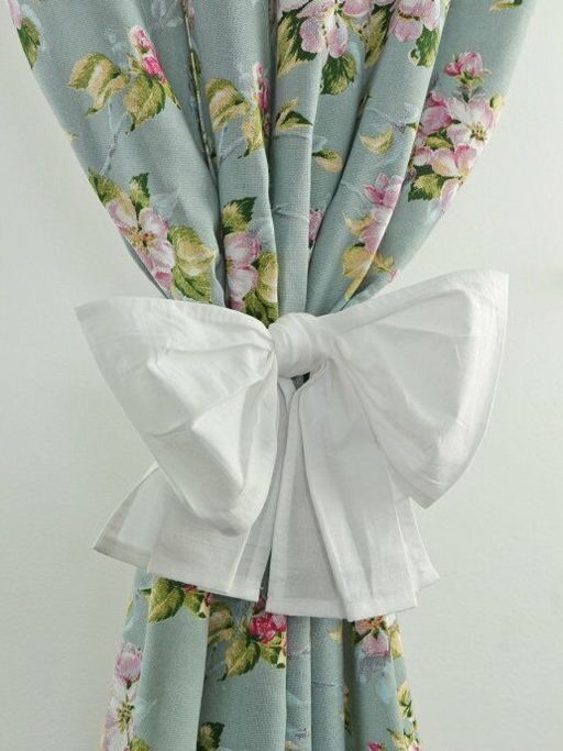 Комплект штор из рогожки Яблоня-сер/голуб. тесьма хлопок 100% - Лен поволжья фото 2