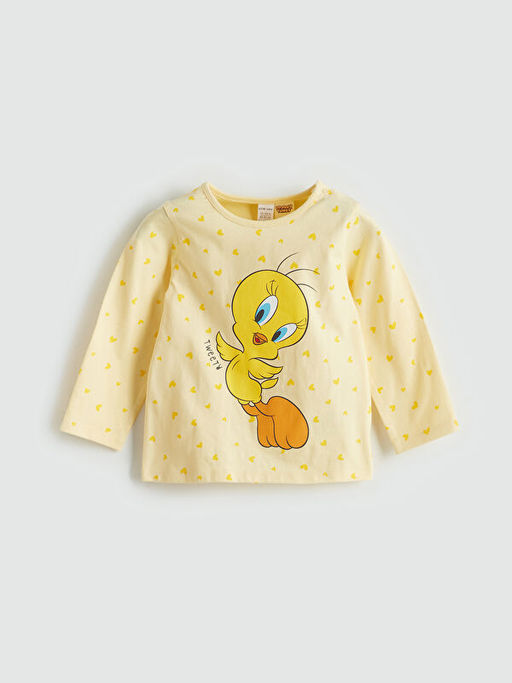 Bisiklet Yaka Tweety Bask?l? K?z Bebek Pijama Tak?m?