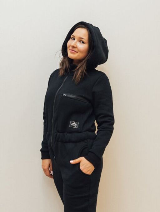 123 Комбинезон утепленный женский с капюшоном, черный - Knitka wear фото 6