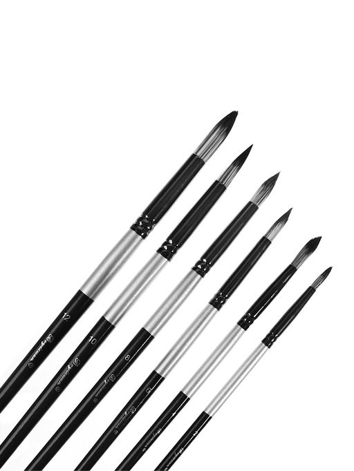 Набор кистей для рисования, синтетика, 6 штук: № 2, 4, 6, 8, 10, 12, круглые, международный размер