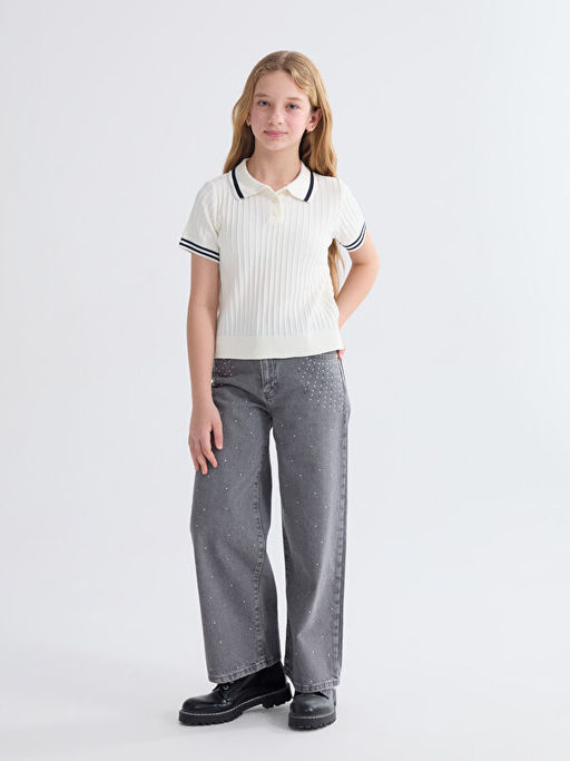 Polo Yaka K?z ?ocuk Triko Kazak