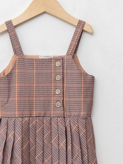 Kare Yaka Desenli Ask?l? Pileli K?z ?ocuk Elbise - Waikiki фото 3