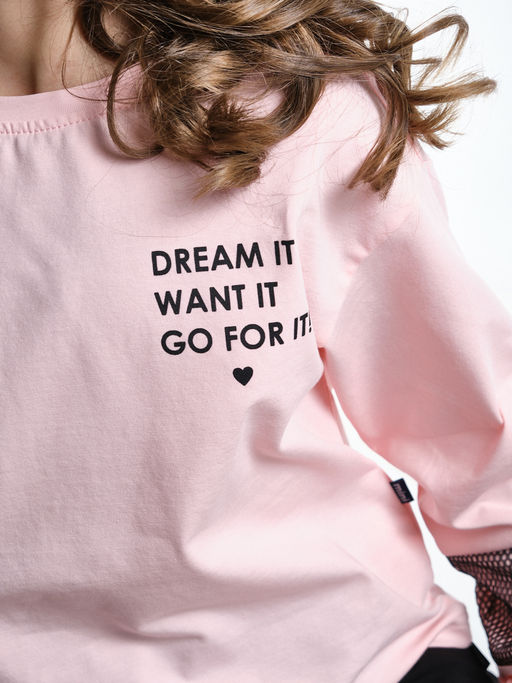 Лонгслив для девочки с принтом UD 7897 крем-розовый - Mini maxi фото 9