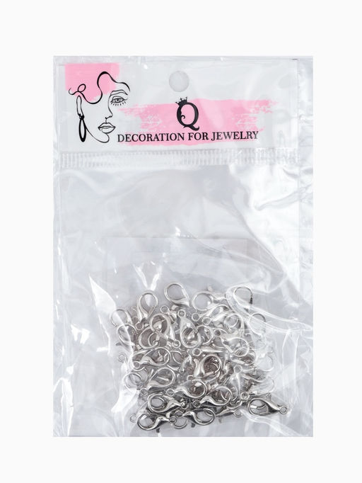 Замок-карабин, 12*7мм, набор 55 шт, цвет серебро