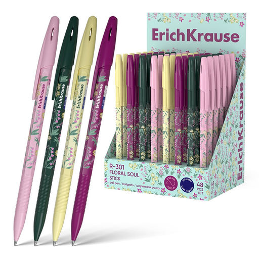 Цена за 2 шт. Ручка шар. ErichKrause "R-301 Floral Soul" (63078) синяя, 0.7мм