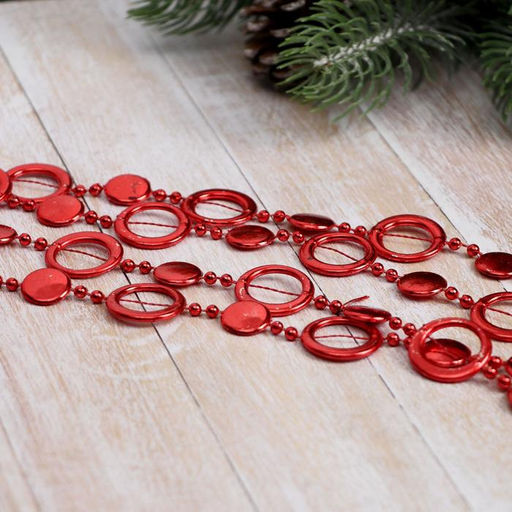 Цена за 2 шт. Бусы на ёлку Кольца, длина 2.7 м, d=10 мм, красные - Зимнее волшебство фото 2