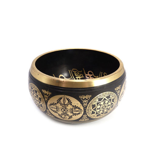 Чаша поющая с золотыми символами Лотос 5 металлов от 900гр до 1100гр 7,5см-15,5см - Сандаловый дом фото 3