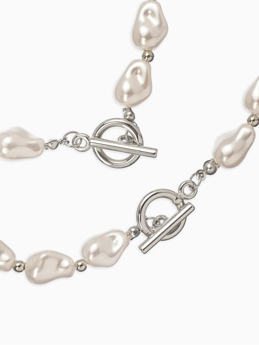 Набор 2 предмета: бусы, браслет «Жемчуг барочный. Капля», 40/18 см, белый в серебре