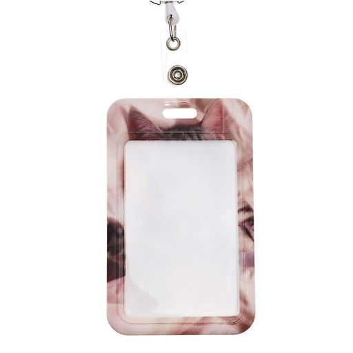 Цена за 2 шт. Бейдж - карман вертикальный внешний 110×68 мм, внутренний размер 85×54 мм, рулетка-карабин 60 см, пластиковый «Котик»