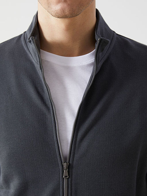 Dik Yaka Uzun Kollu Erkek Fermuarl? Sweatshirt