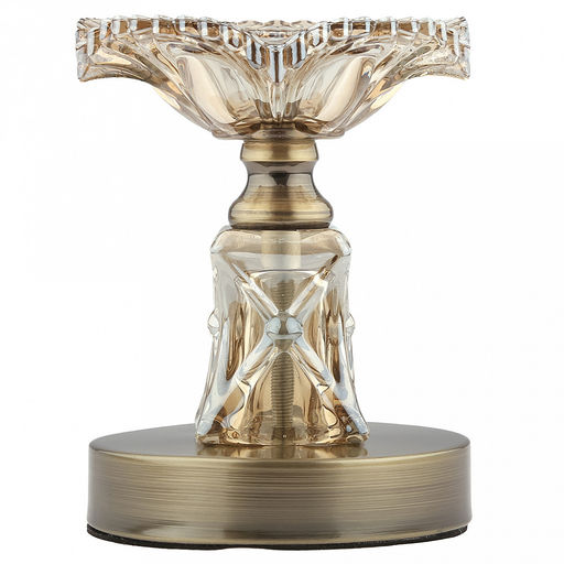 Подсвечник стеклянный "Гвоздика" h14,5см, чаша д11см, h3,4см, нескользящее основание д9,1см, металлическая ножка, бронзовый, в коробке (Китай)