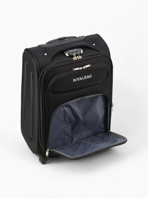 Чемодан на колёсах Royalbag маленький 46 л (S), на молнии, с увеличением, кодовый замок, 4 колеса, чёрный