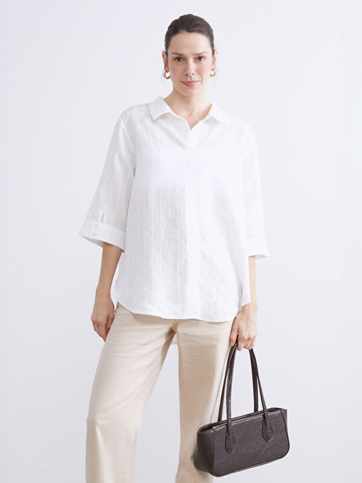 G?mlek Yaka ?izgili Oversize Bluz