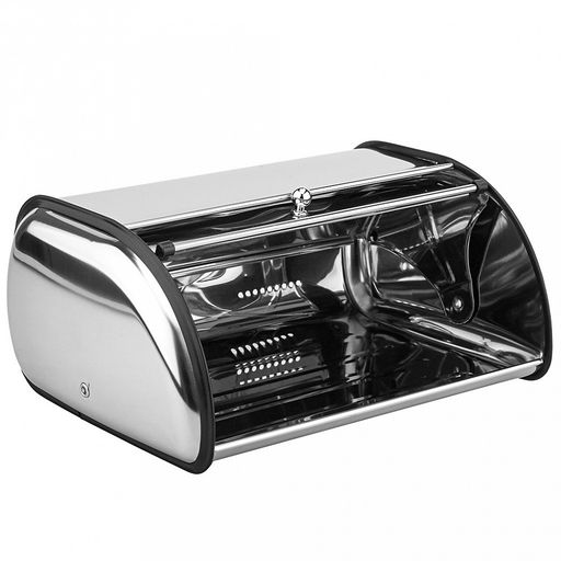 Хлебница из нержавеющей стали 34х23см h14,5см, s0,28мм, крышка с ручкой, с окном, рифленое дно, зеркальное покрытие, в индивидуальной коробке (Китай) - Домашняя мода фото 2