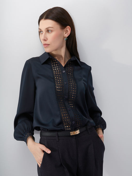 Блузка с кружевом OD-808-4 темно-синий - Tantino фото 9
