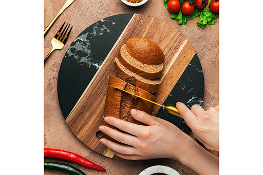 Доска для разделки и сервировки 30*30*1,3 см Черная круглая, мрамор/акация - Elan gallery фото 6