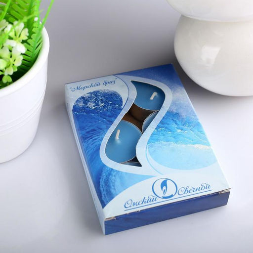 Цена за 2 шт. Набор чайных свечей ароматических "Морской бриз", 3,8х1,6 см, 3,5 ч, 12 г, 6 штук