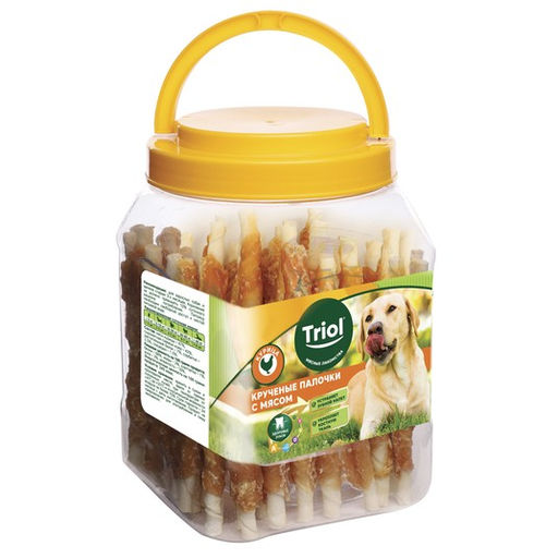 Triol Лакомство для собак «Крученые палочки с мясом курицы», 750г (банка)