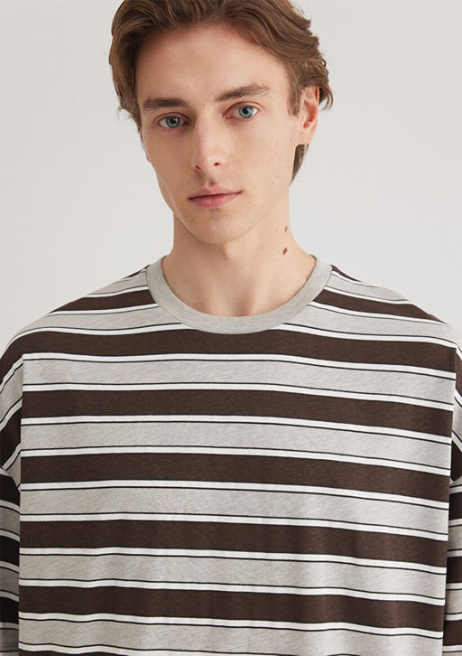 Kahverengi Cizgili tisort - Mavi фото 6