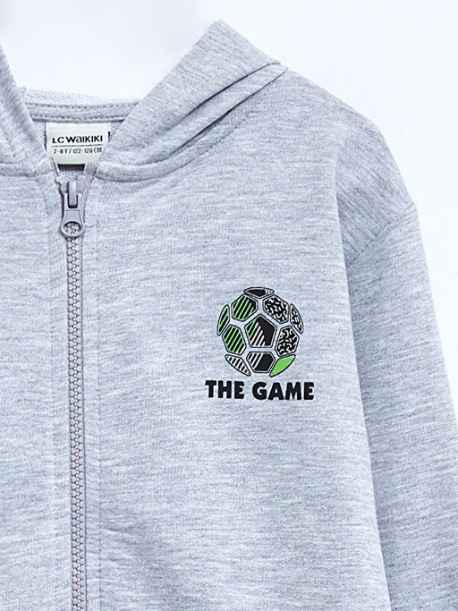 Kap??onlu Bask?l? Uzun Kollu Erkek ?ocuk Fermuarl? Sweatshirt - Waikiki фото 3